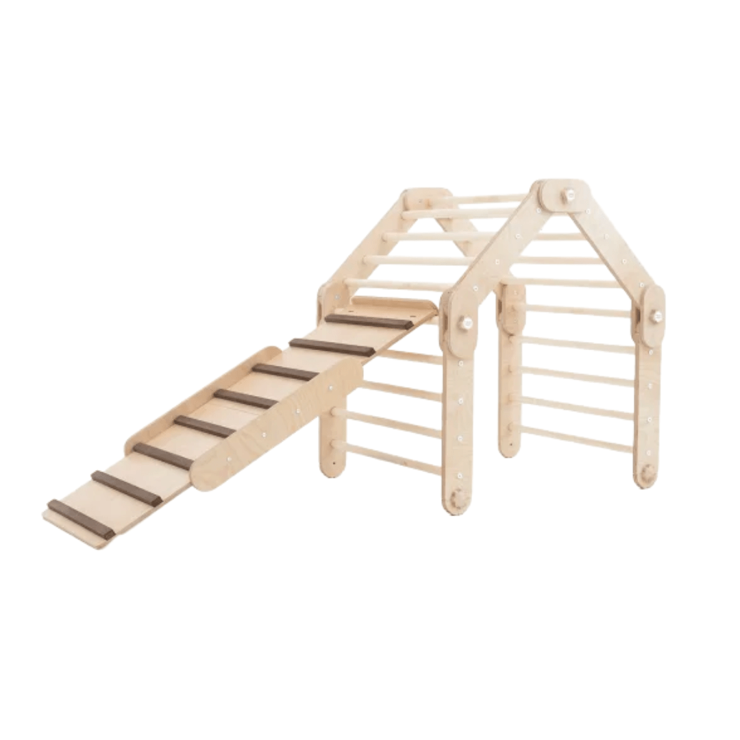 Transformer Kletterdreieck FULL MOON + 1 Rutsche | Natur | 30 Formen | 98 cm | Rutsche wählbar aus 6 Farben - Kletterling – einfach Kind sein