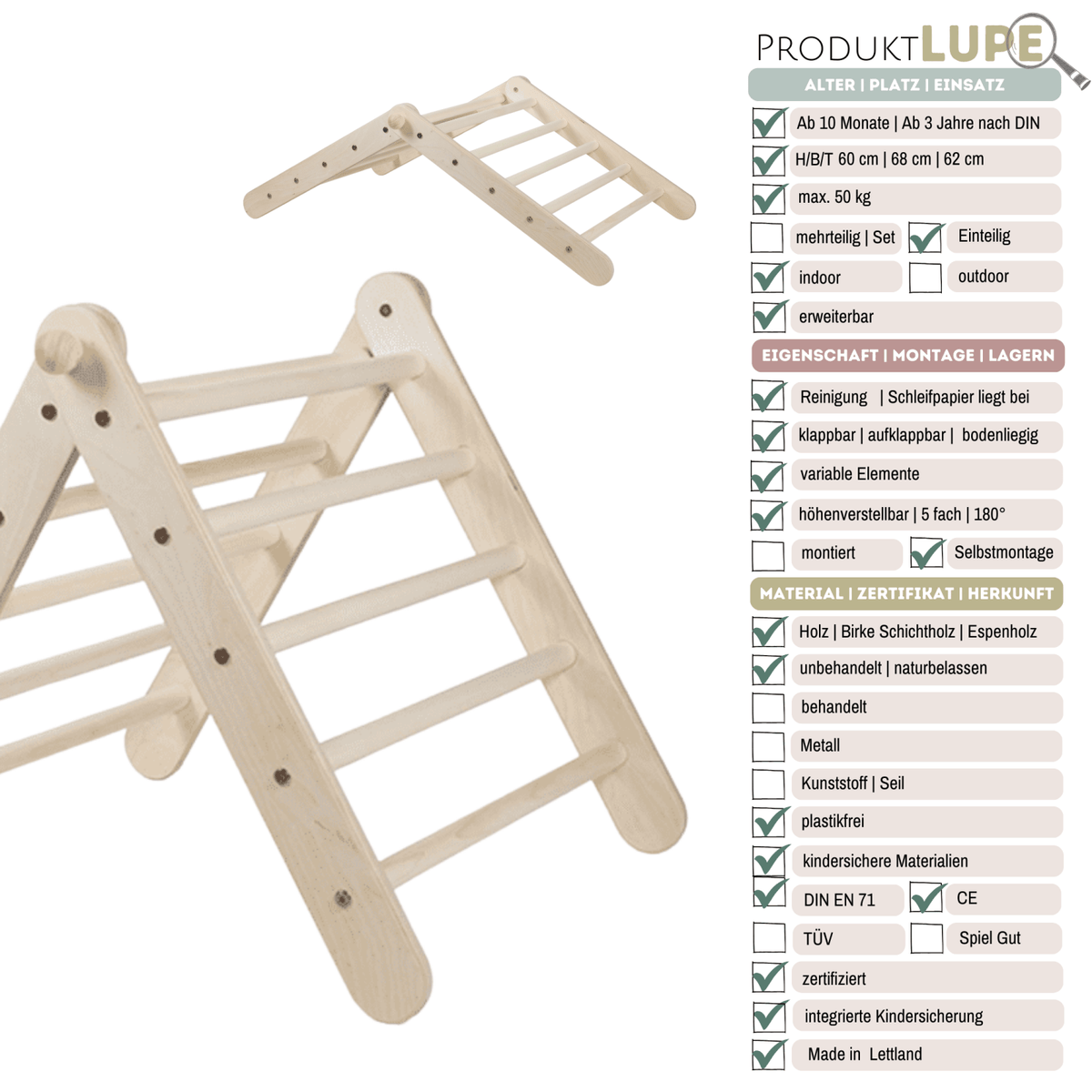 Kletterdreieck - Set ZICKLEIN + Rutschbrett | 5 - fach höhenverstellbar | 60 cm | erweiterbar - Kletterling – einfach Kind sein