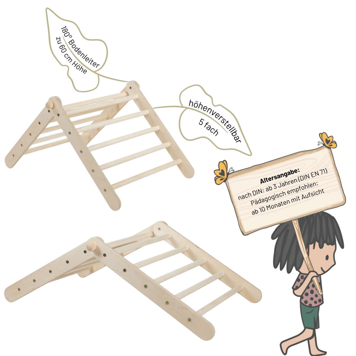 Kletterdreieck - Set ZICKLEIN + Rutschbrett | 5 - fach höhenverstellbar | 60 cm | erweiterbar - Kletterling – einfach Kind sein