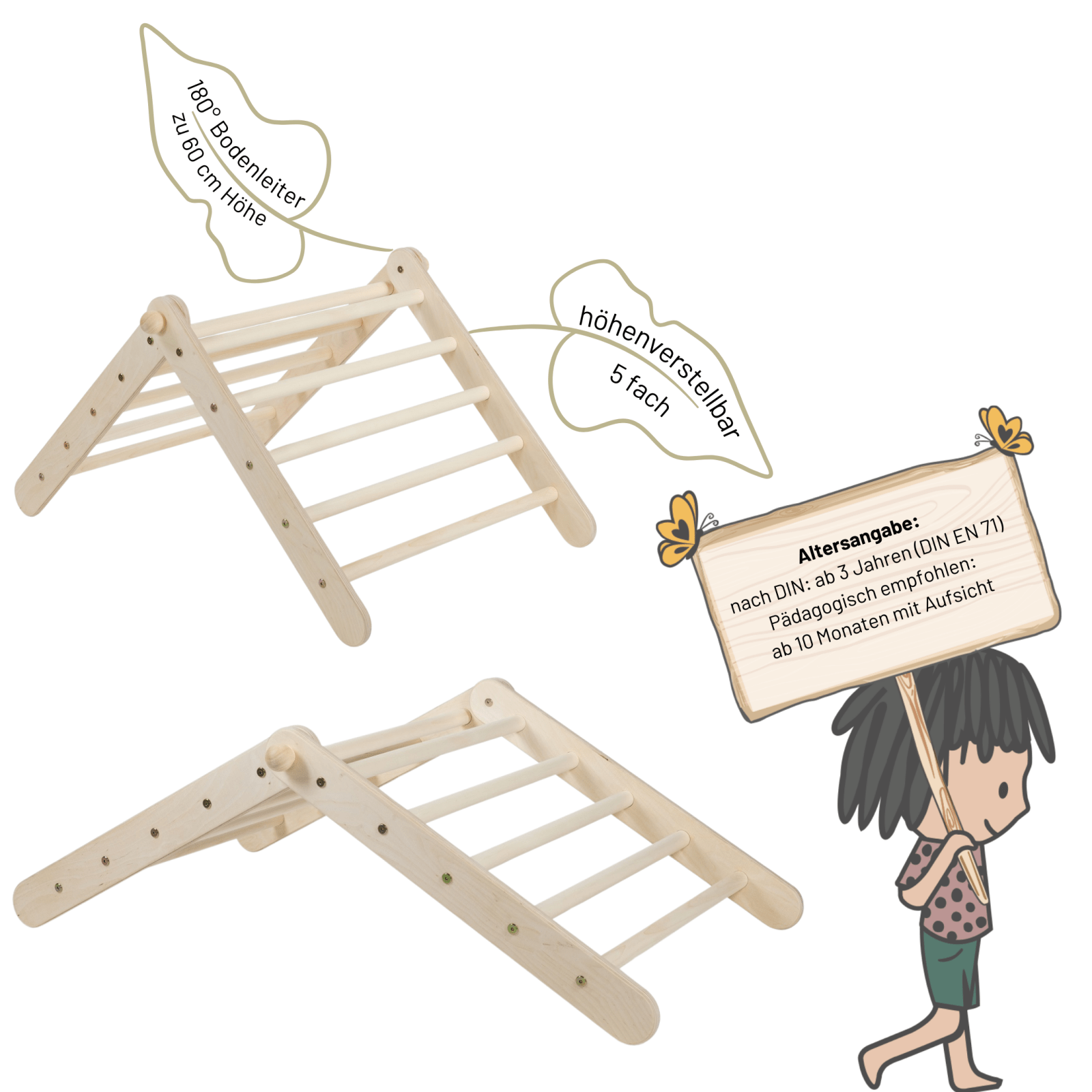 Kletterdreieck - Set ZICKLEIN + Rutschbrett | 5 - fach höhenverstellbar | 60 cm | erweiterbar - Kletterling – einfach Kind sein