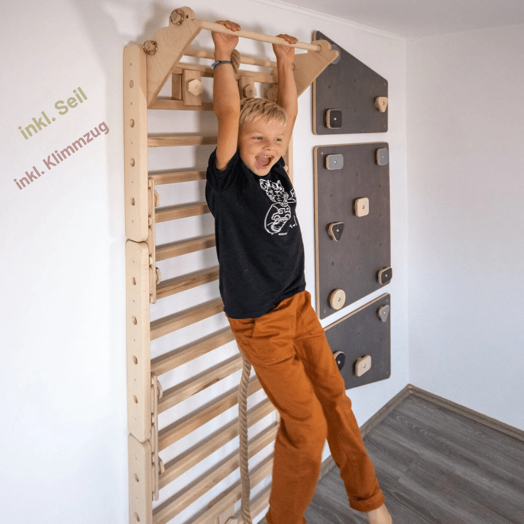 Sprossenwand LOOPO JUNGLE 20in1 | 200 kg belastbar | 2–99 Jahre | 20 Aufbauvariante - Kletterling – einfach Kind sein