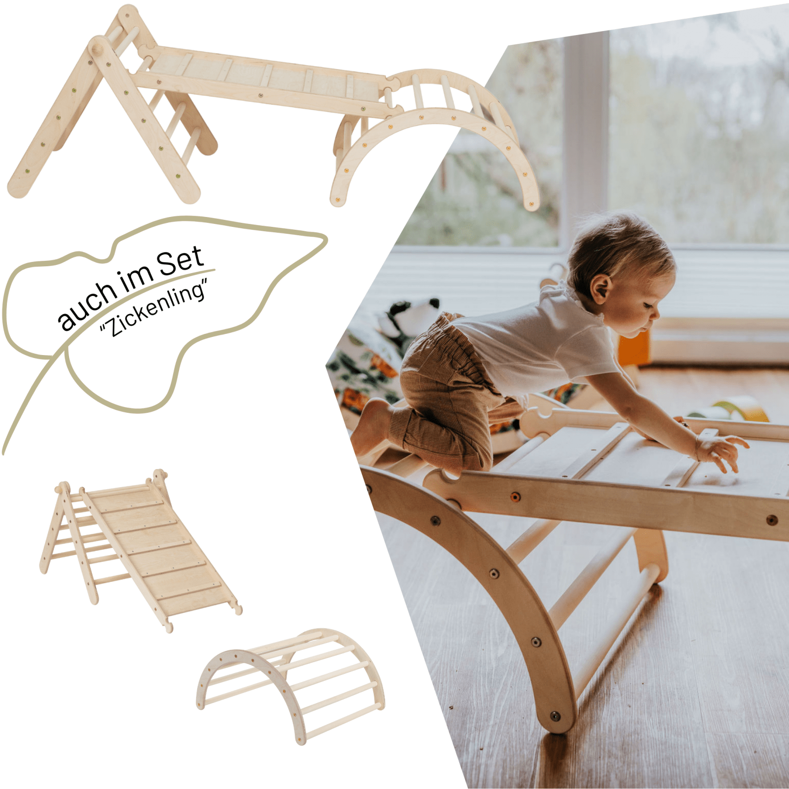 Kletterdreieck - Set ZICKLEIN + Rutschbrett | 5 - fach höhenverstellbar | 60 cm | erweiterbar - Kletterling – einfach Kind sein