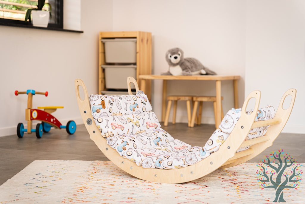 Kletter - Set mit Rollenrutsche 4in1 (Medium) - Wippe, klappbares Dreieck, Klettersteig & Rollrutsche - Förderung der motorischen Fähigkeiten ab 2 Jahren - Kletterling – einfach Kind sein