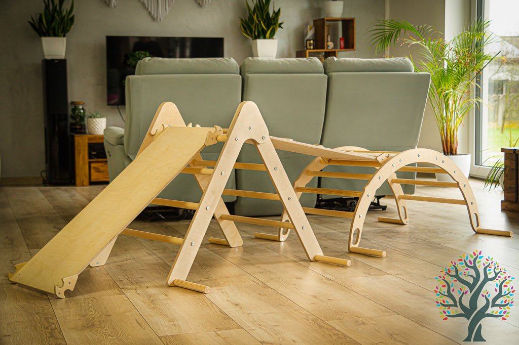 Kletter - Set 3in1 (Medium) - Wippe, klappbares Dreieck & Klettersteig - Für Kinder ab ca. 2 Jahren - Förderung der Motorik und Kreativität - Kletterling – einfach Kind sein