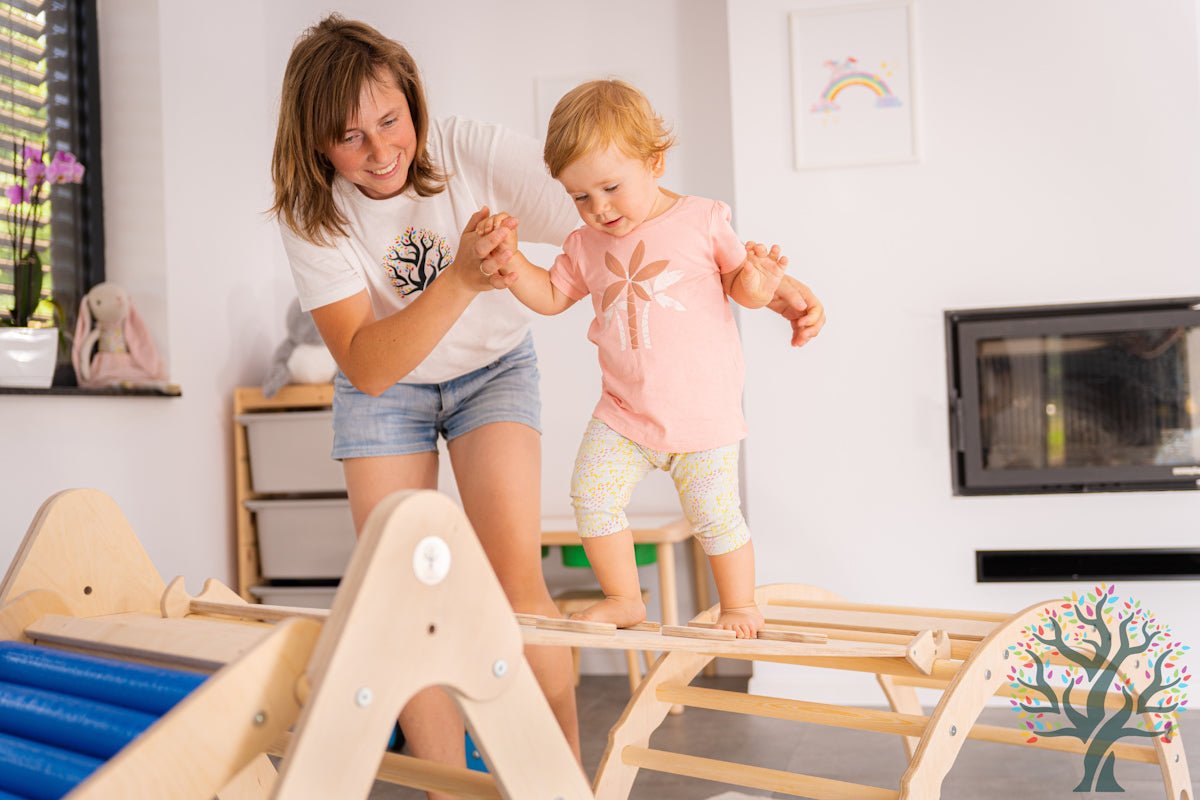 Kletter - Set 3in1 (Medium) - Wippe, klappbares Dreieck & Klettersteig - Für Kinder ab ca. 2 Jahren - Förderung der Motorik und Kreativität - Kletterling – einfach Kind sein