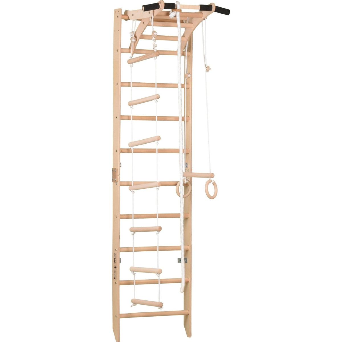 Sprossenwand 100 kg | 230x58 cm | Klimmzug mit Griffen | Seilleiter | Gymnastikringe - Kletterling – einfach Kind sein