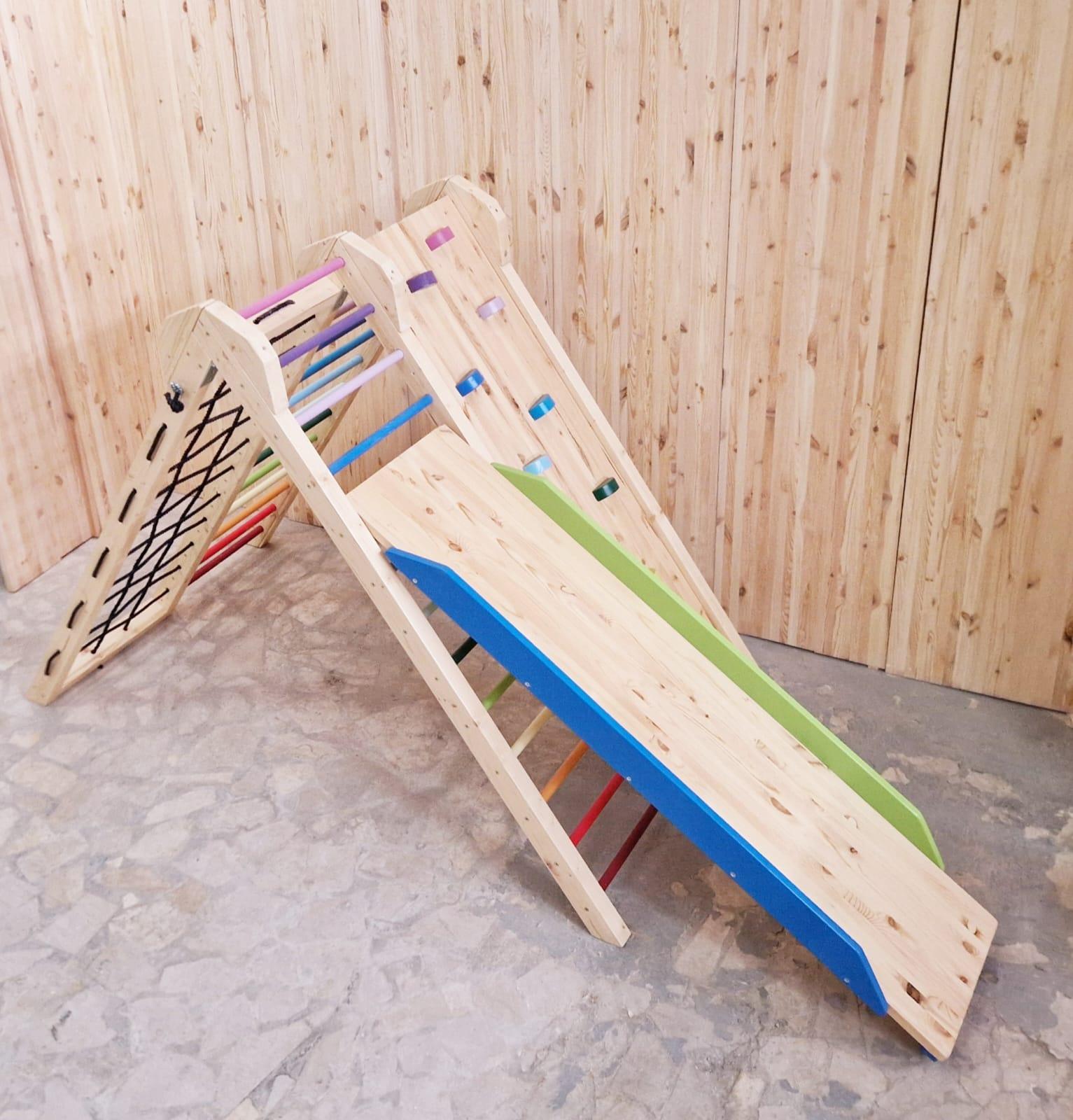 Klettergerüst - Doppelklettergerüst mit Rutschbahn und Tafel - Kletterling – einfach Kind sein