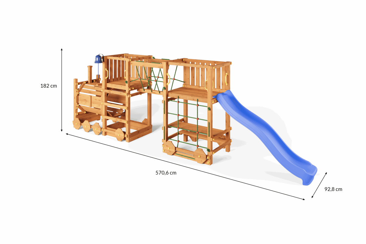 Spielturm Loco Express teak - Kletterling – einfach Kind sein