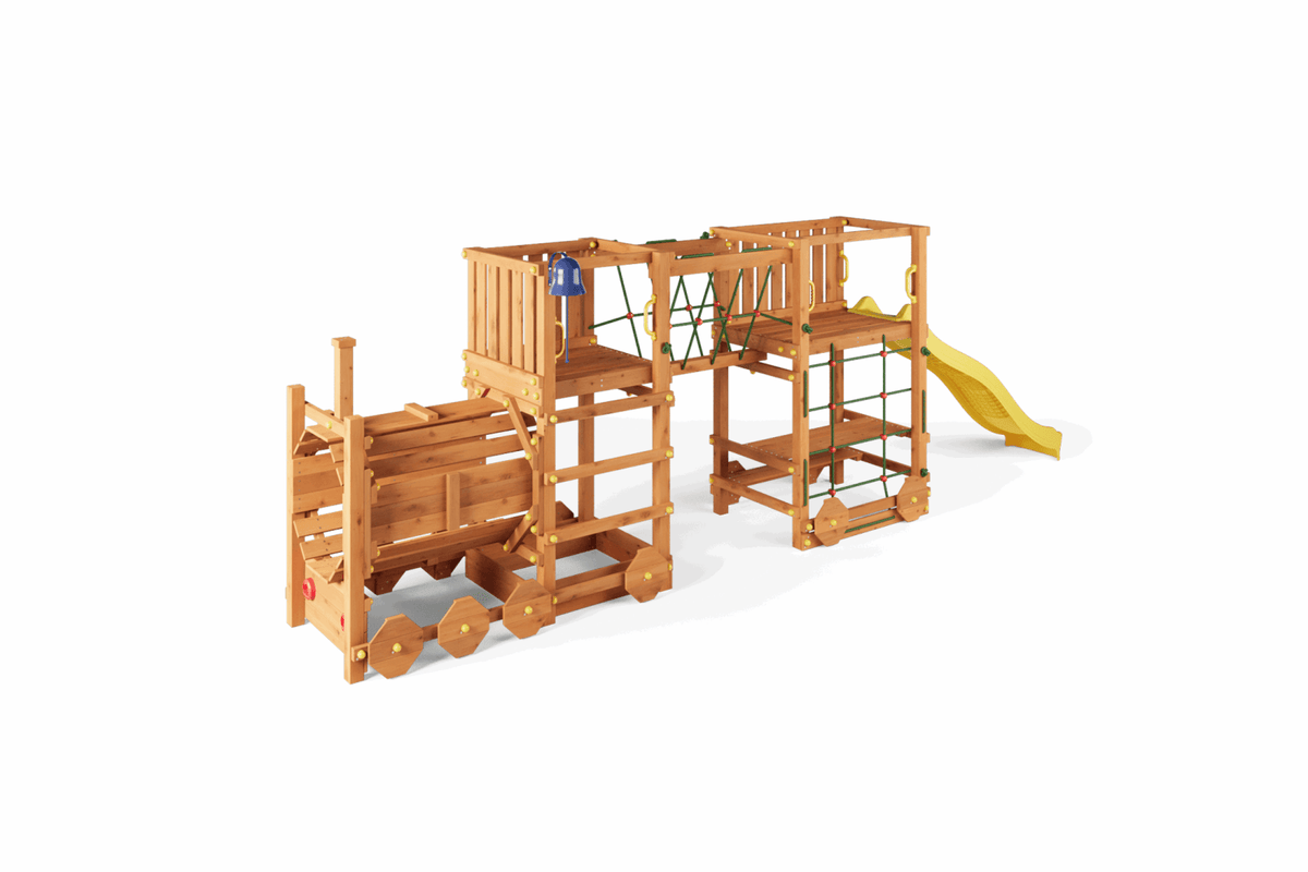 Spielturm Loco Express teak - Kletterling – einfach Kind sein