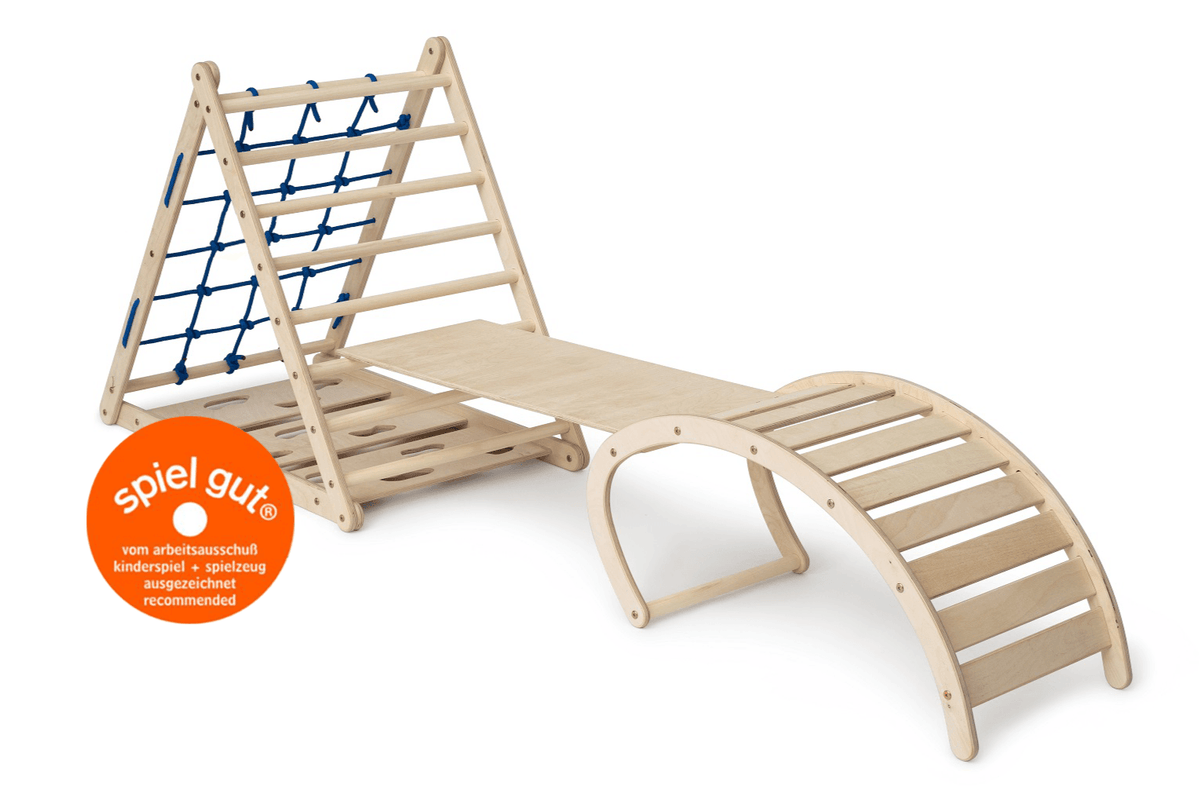 3er Set AFFENLING UP | dreiseitiges Kletterdreieck (Orang - Utan 87cm) mit Rutsche & Hörnchen Wippe - Kletterling – einfach Kind sein