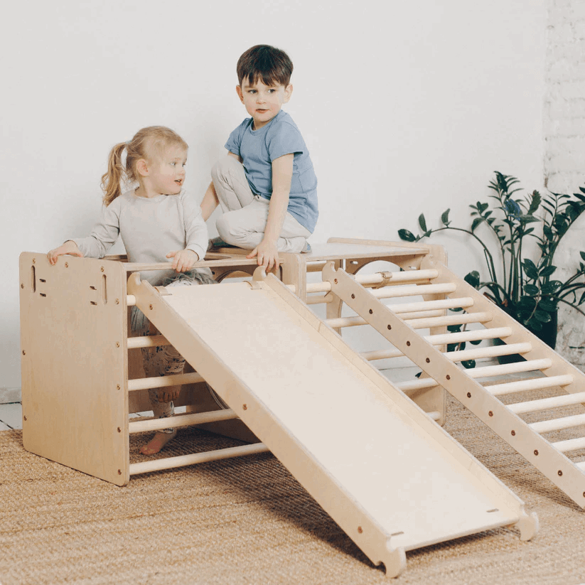 Spielplatz Set "Experten" bunt - 2 Kletterwürfel + 2 Leitern/Rutsche - Kletterling – einfach Kind sein