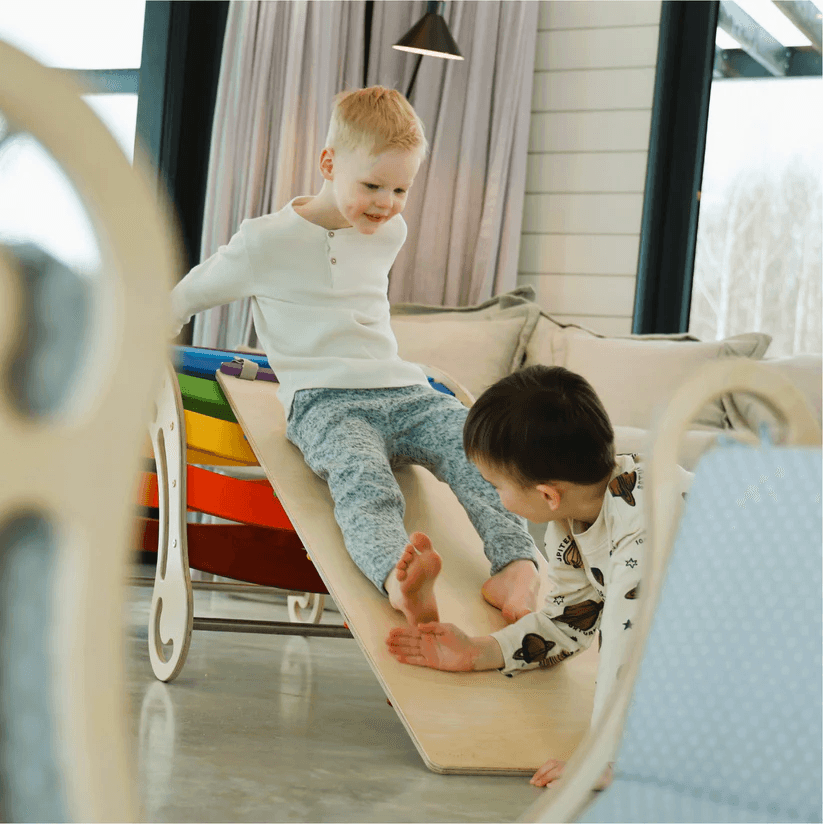Spielset "Dynamik" natur - Montessori - Bogen mit Rutsche und Kissen - Kletterling – einfach Kind sein