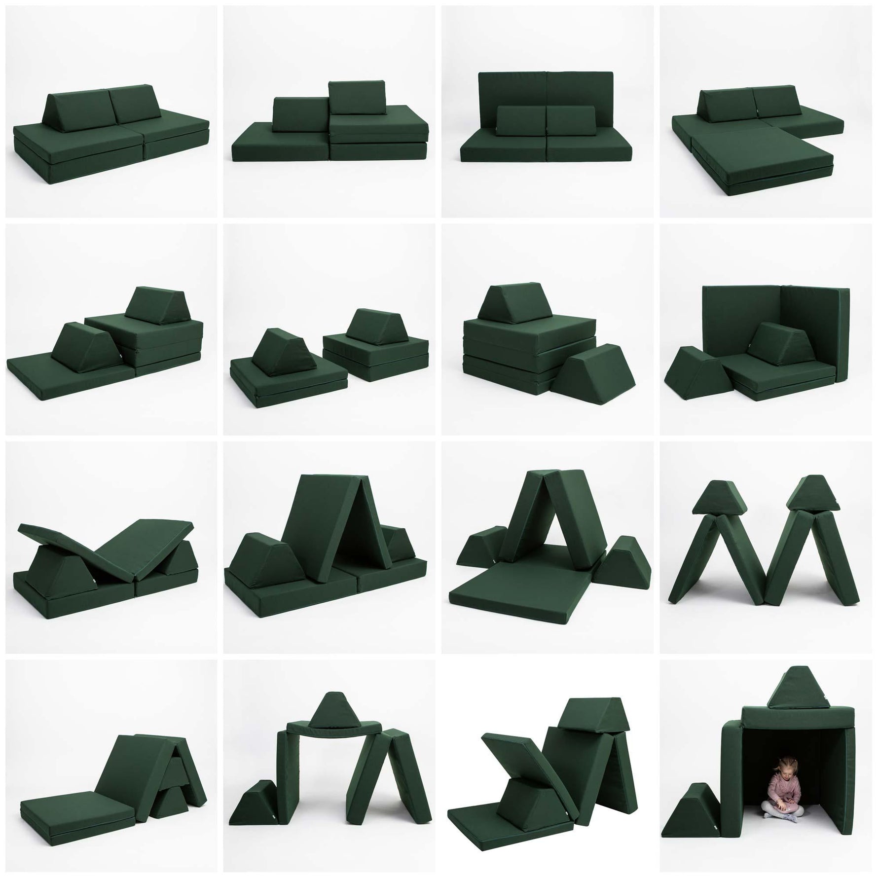 Universelles Kindersofa von monboxy in Dunkelgrün - Kletterling – einfach Kind sein