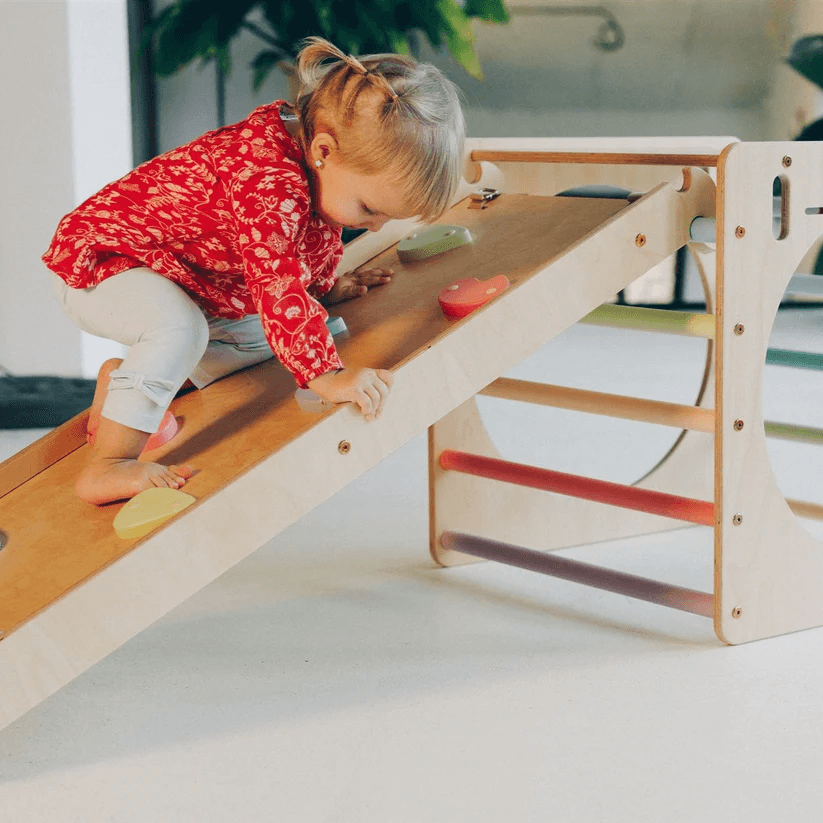 Spielset "Neugierde" natur - Kletterwürfel mit Kletterrutsche - Kletterling – einfach Kind sein