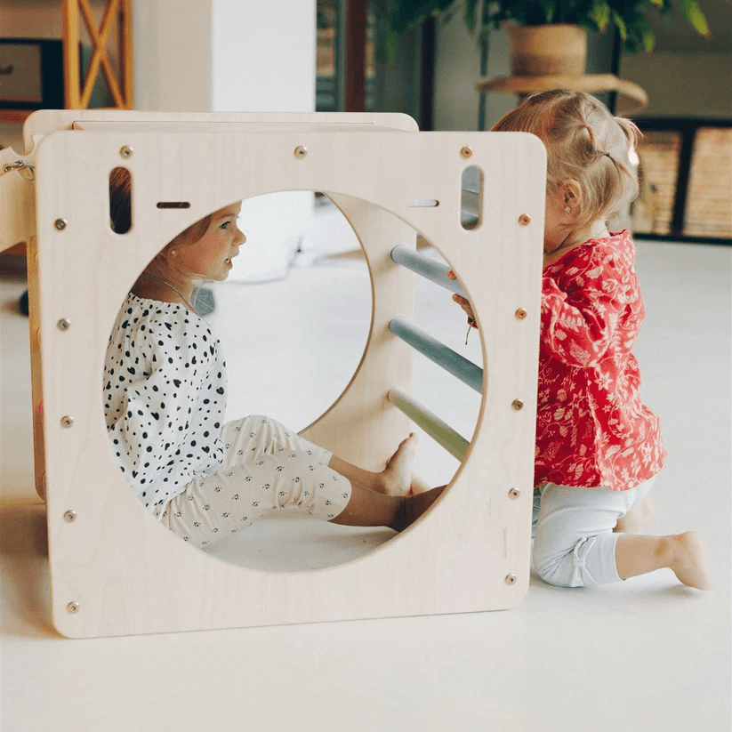 Spielset "Neugierde" natur - Kletterwürfel mit Kletterrutsche - Kletterling – einfach Kind sein