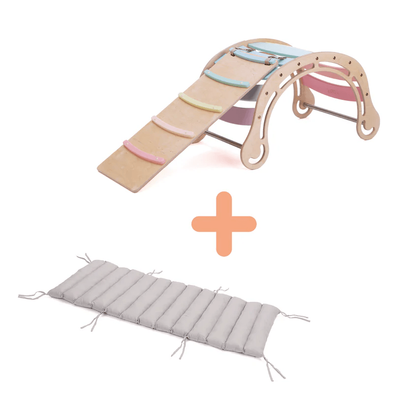 Spielset "Dynamik" pastell - Montessori - Bogen mit Rutsche und Kissen - Kletterling – einfach Kind sein
