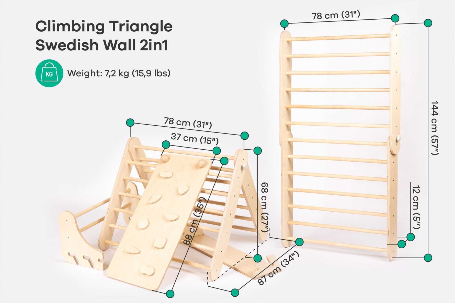 Kletterdreieck GO UP 2in1 | Sprossenwand | 68 - 144 cm | wandelbar | in 3 Farben | Zubehör erhältlich - Kletterling – einfach Kind sein