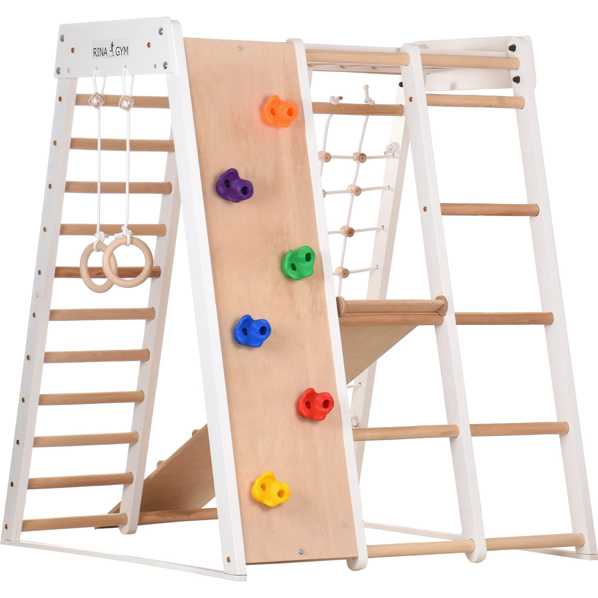 Klettergerüst PRO WHITE GYM | Sprossenwand, Ringe, Rutsche, Monkey Bar | ab 3 Jahren - Kletterling – einfach Kind sein