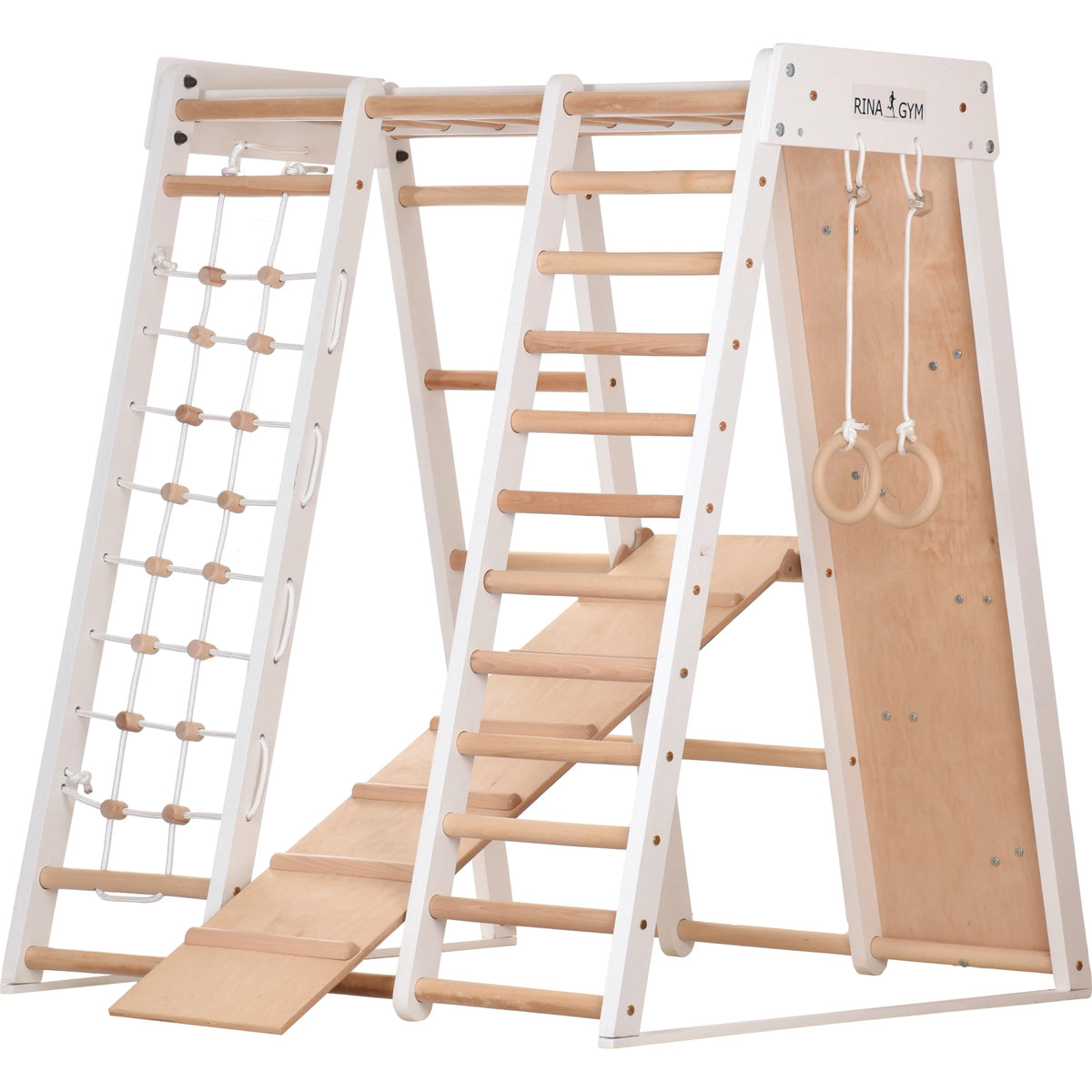 Klettergerüst PRO WHITE GYM | Sprossenwand, Ringe, Rutsche, Monkey Bar | ab 3 Jahren - Kletterling – einfach Kind sein