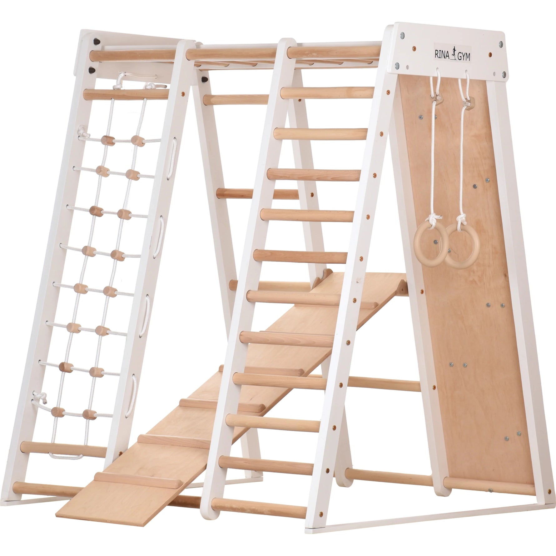 Klettergerüst PRO WHITE GYM | Sprossenwand, Ringe, Rutsche, Monkey Bar | ab 3 Jahren - Kletterling – einfach Kind sein