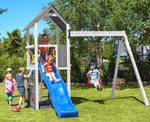 Spielturm GOO CAROL 2 | Klettergerüst OUTDOOR | in 3 Farben | bis zu 7 Kinder | Holzdach - Kletterling – einfach Kind sein