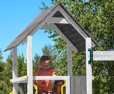 Spielturm GOO CAROL 2 | Klettergerüst OUTDOOR | in 3 Farben | bis zu 7 Kinder | Holzdach - Kletterling – einfach Kind sein