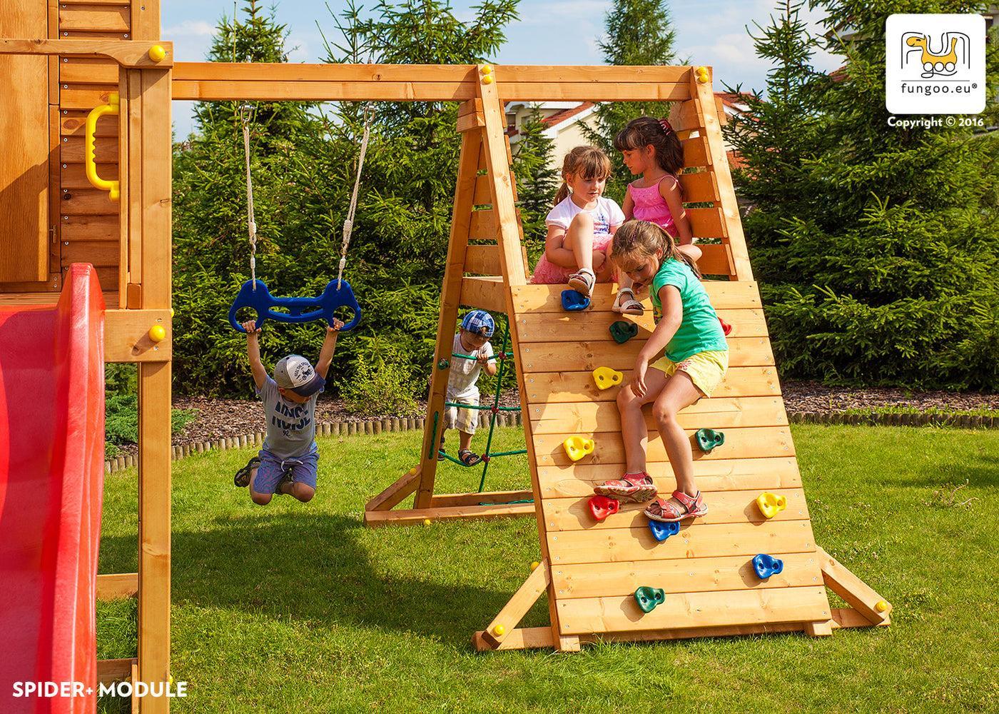 Spielturm Maxi Set Fun Gym mit 2x Spielturm, Rutsche, Kletterturm, Kletterwand, Schaukel - Kletterling – einfach Kind sein